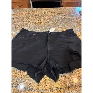 NWT Aerie Black Denim Shorts Large L Distressed Frayed Hem‎ High Waist